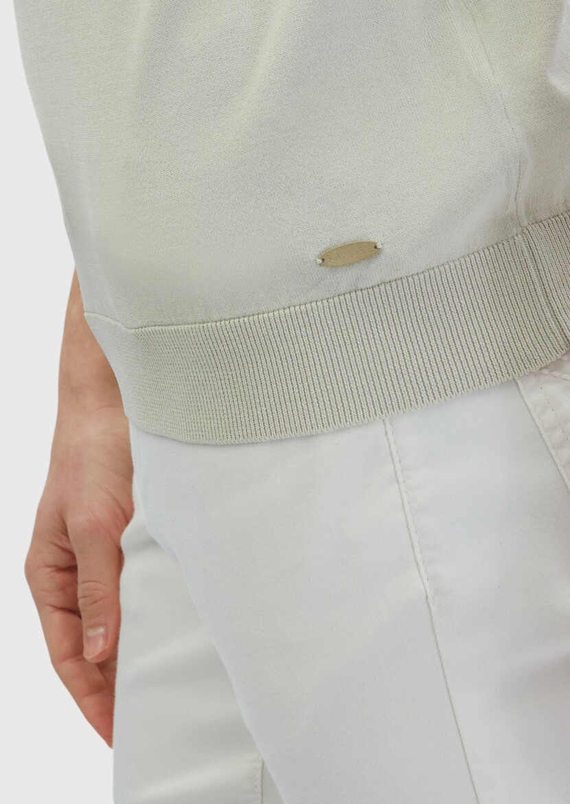 Bej Polo Yaka Düz Örgü Triko - 5