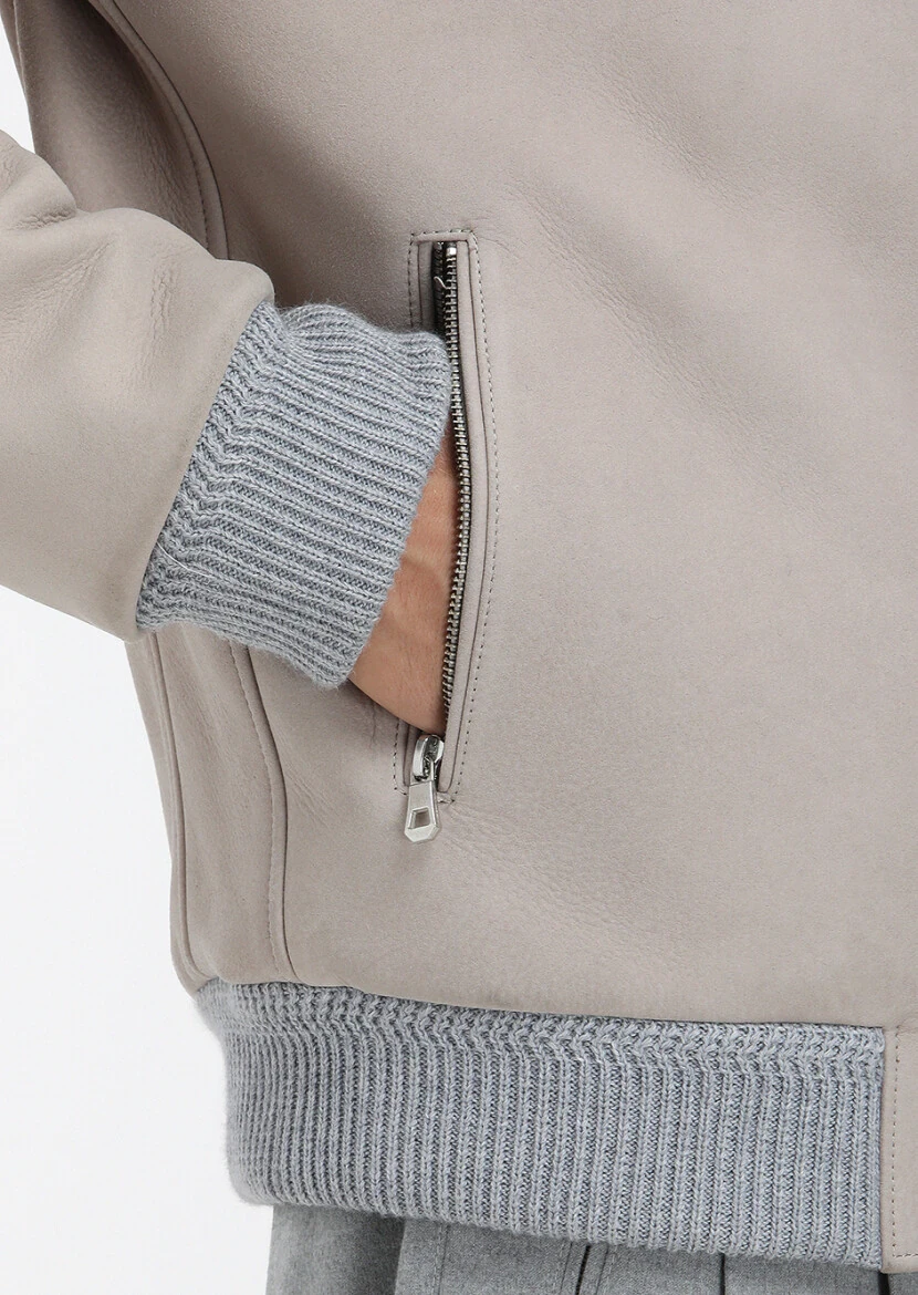 Bej Regular Fit Bebe Yaka Casual Süet Deri Mont - 5