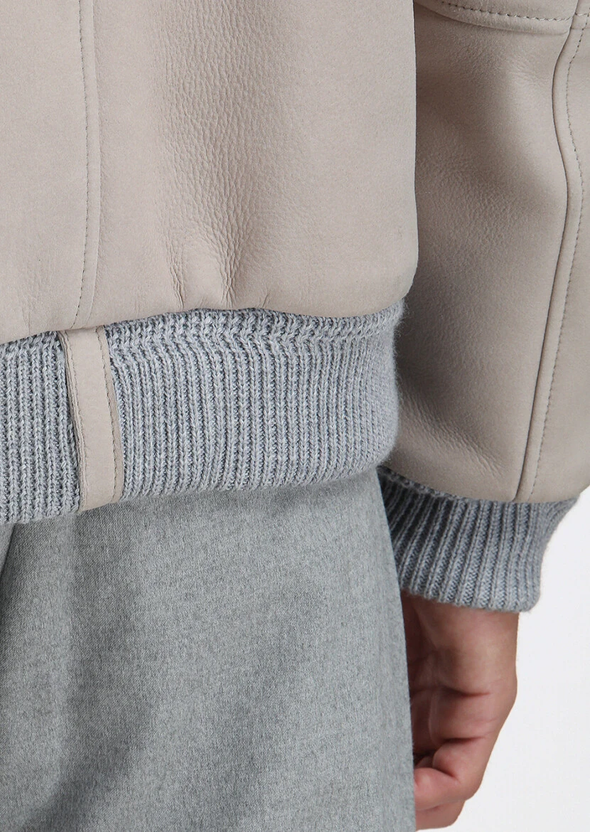 Bej Regular Fit Bebe Yaka Casual Süet Deri Mont - 7