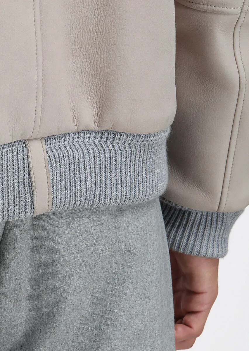 Bej Regular Fit Bebe Yaka Casual Süet Deri Mont - 7