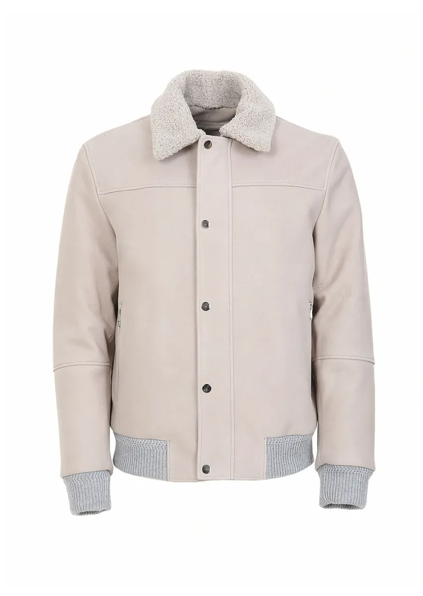 Bej Regular Fit Bebe Yaka Casual Süet Deri Mont - 9