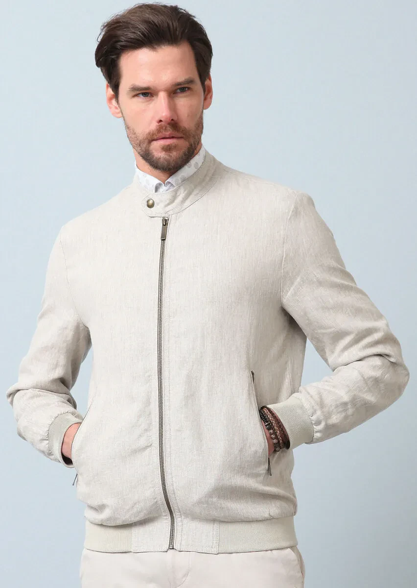 Bej Regular Fit Dik Yaka Casual Dokuma Mont - 2