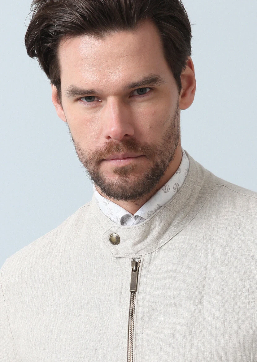 Bej Regular Fit Dik Yaka Casual Dokuma Mont - 3