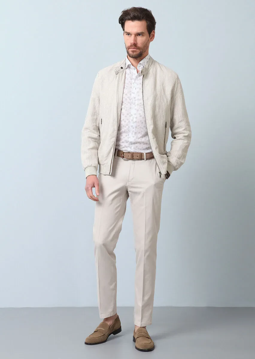 Bej Regular Fit Dik Yaka Casual Dokuma Mont - 6