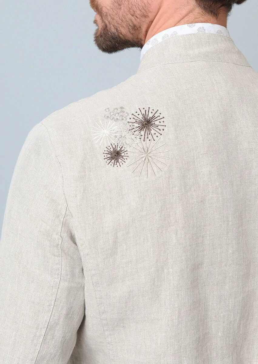 Bej Regular Fit Dik Yaka Casual Dokuma Mont - 8