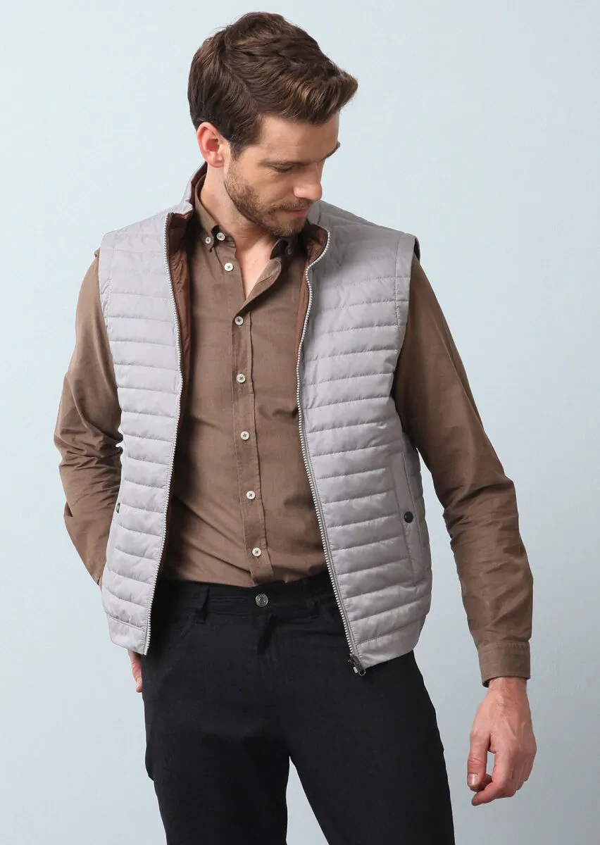 Bej Regular Fit Dik Yaka Casual Dokuma Mont - 2