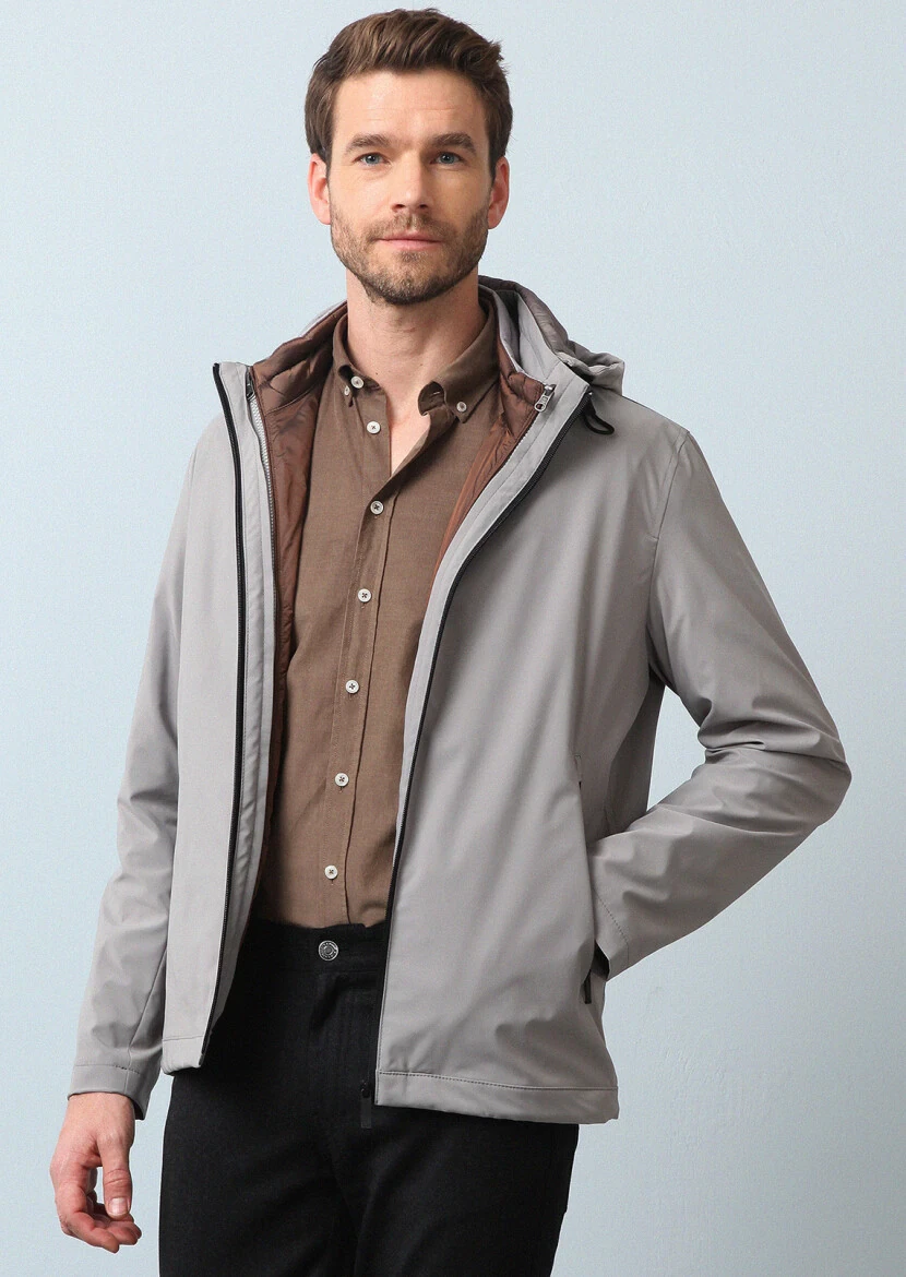 Bej Regular Fit Dik Yaka Casual Dokuma Mont - 4