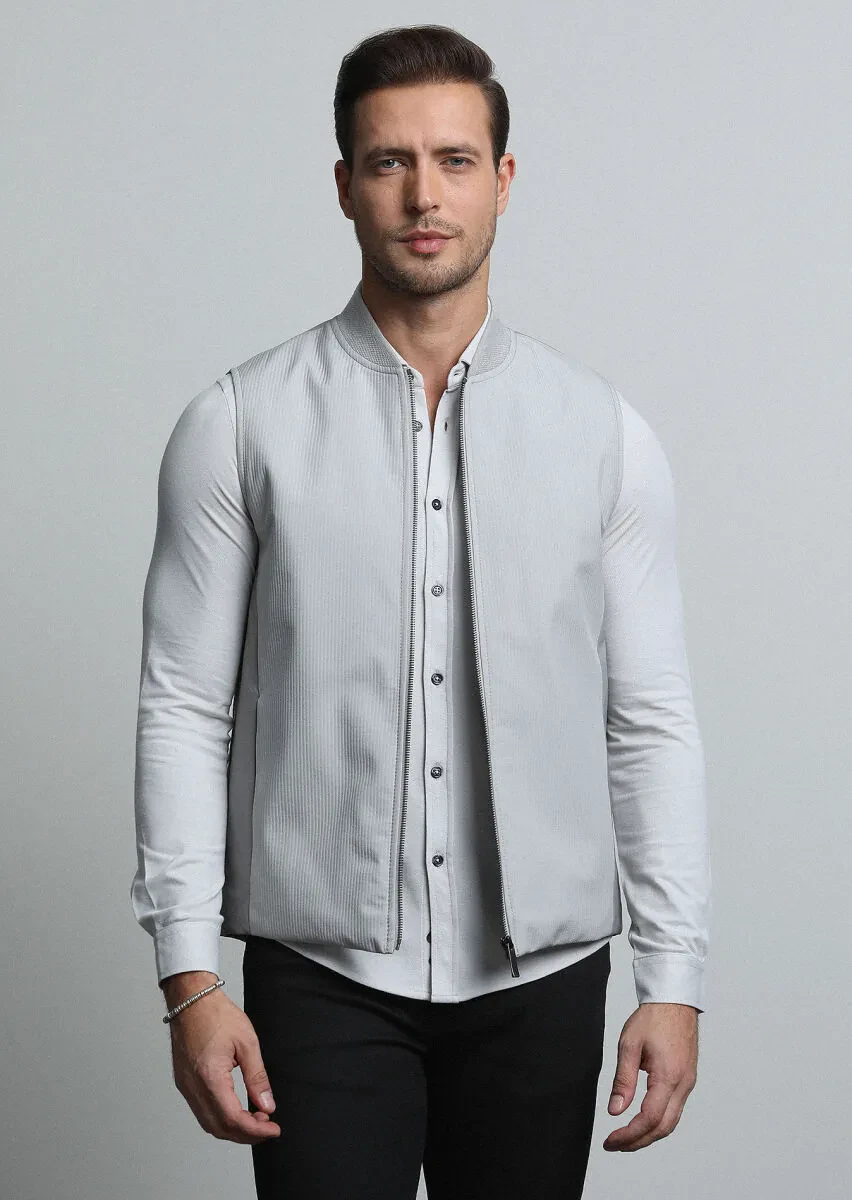 Bej Regular Fit Dik Yaka Casual Dokuma Spor Yelek - 1