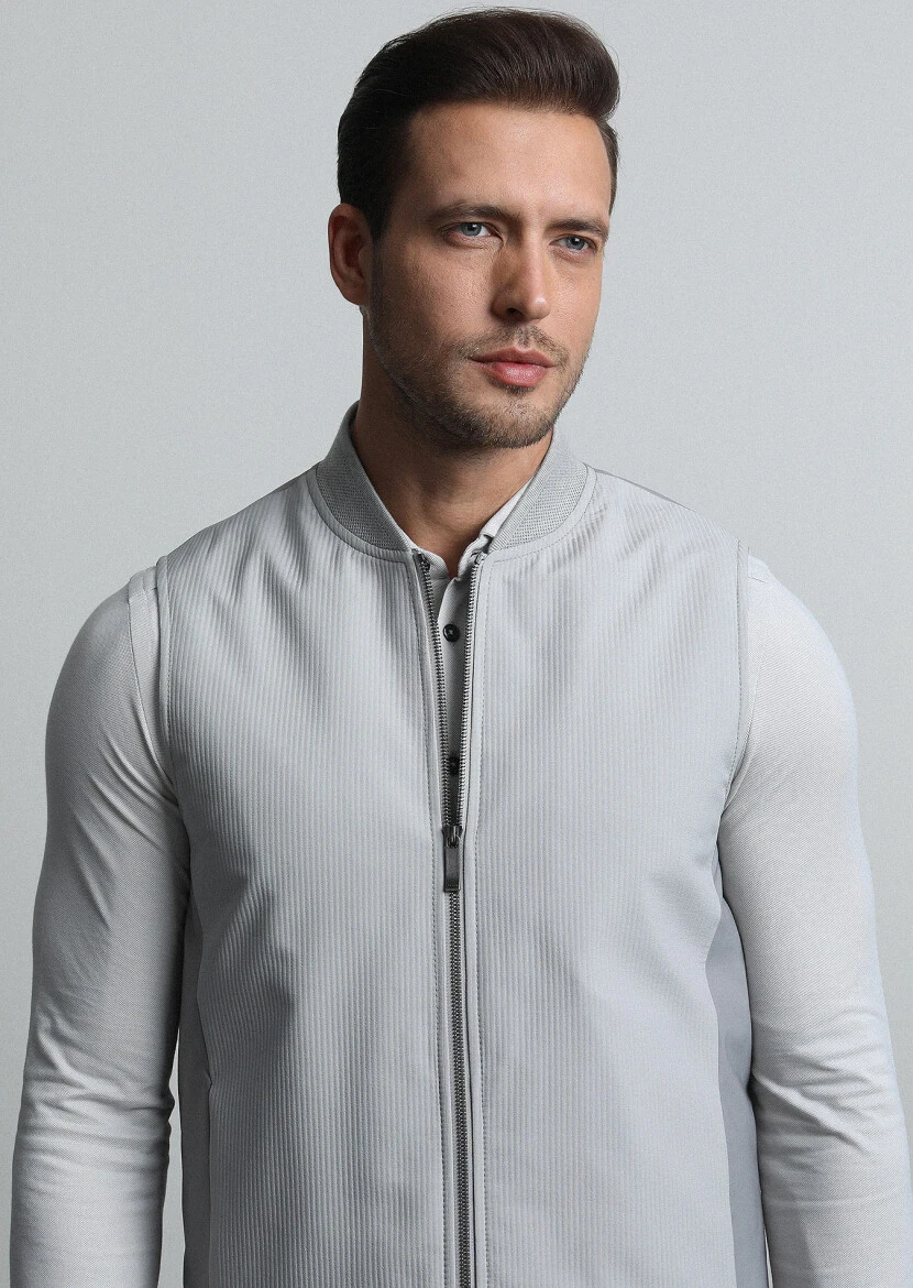 Bej Regular Fit Dik Yaka Casual Dokuma Spor Yelek - 2