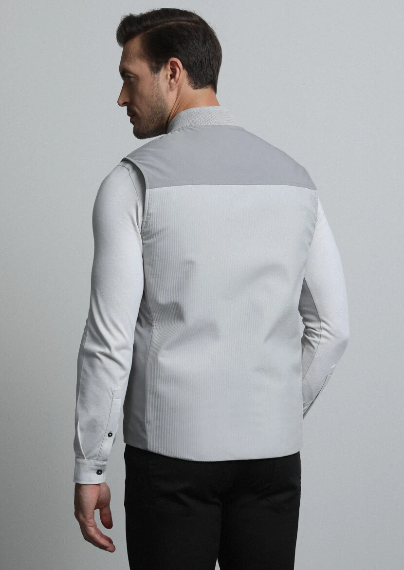 Bej Regular Fit Dik Yaka Casual Dokuma Spor Yelek - 5