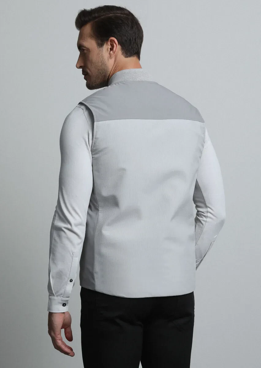 Bej Regular Fit Dik Yaka Casual Dokuma Spor Yelek - 5