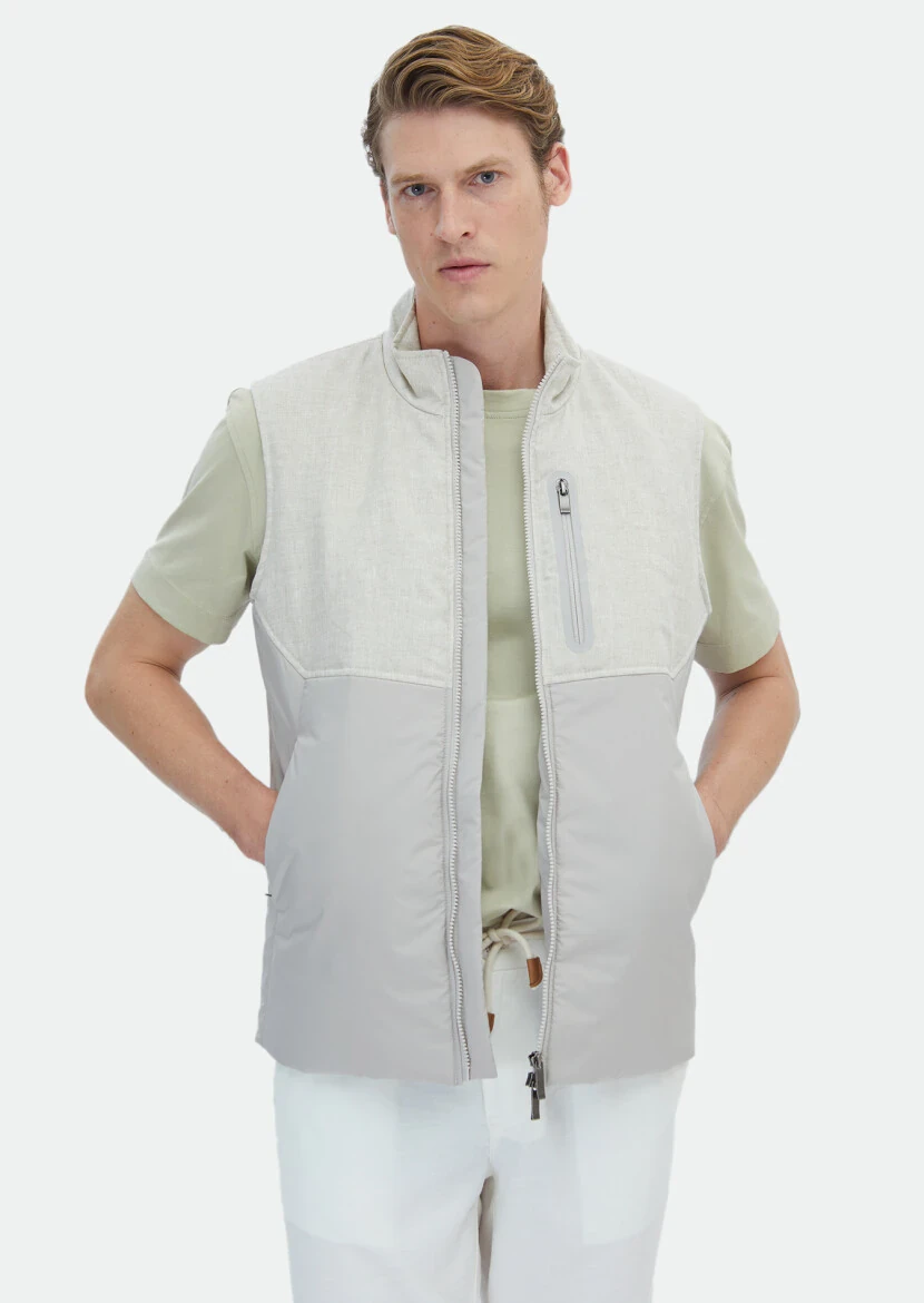 Bej Regular Fit Dik Yaka Casual Dokuma Spor Yelek - RAMSEY