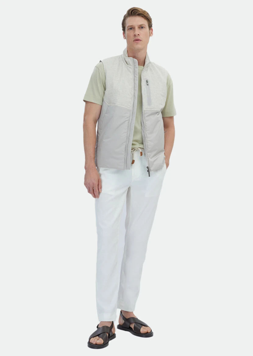 Bej Regular Fit Dik Yaka Casual Dokuma Spor Yelek - RAMSEY