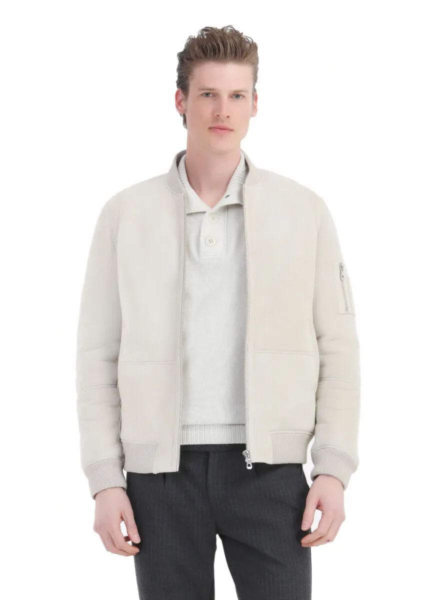 Bej Regular Fit Dik Yaka Casual Kürk Deri Mont - 1