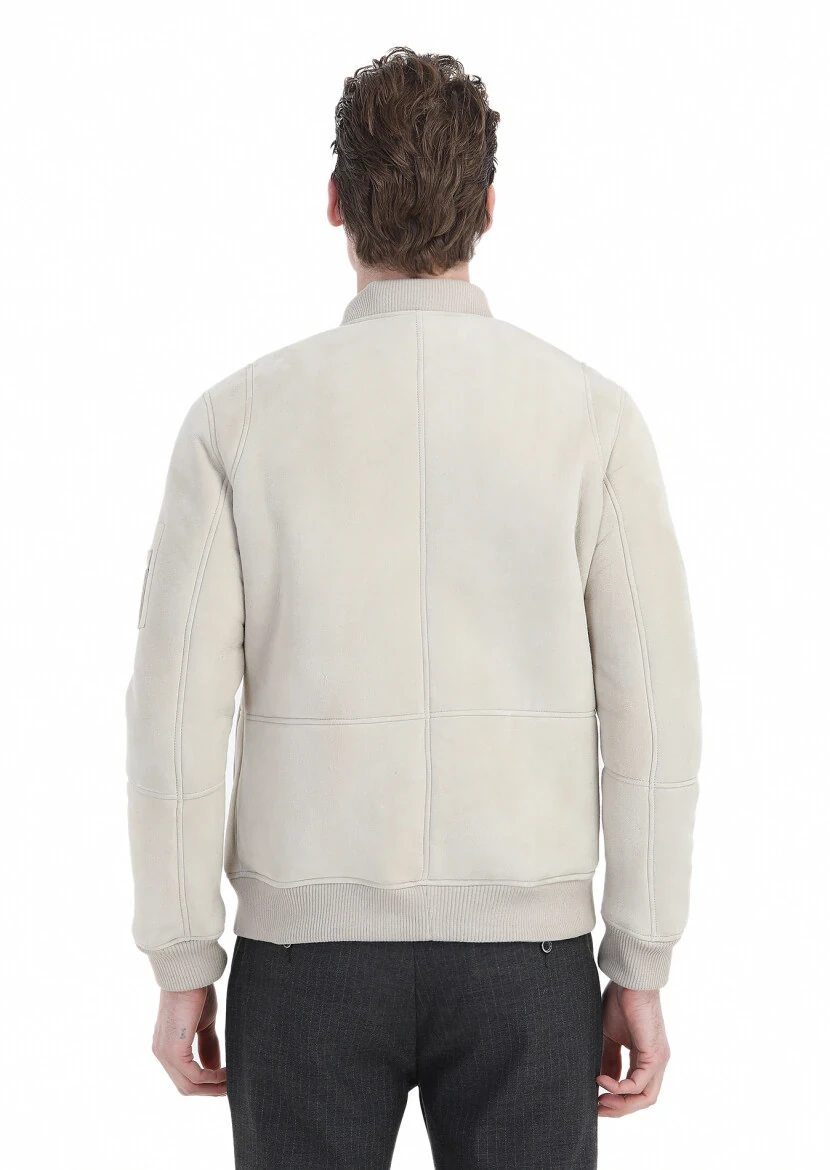 Bej Regular Fit Dik Yaka Casual Kürk Deri Mont - 6