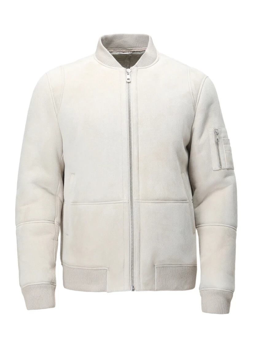 Bej Regular Fit Dik Yaka Casual Kürk Deri Mont - 7