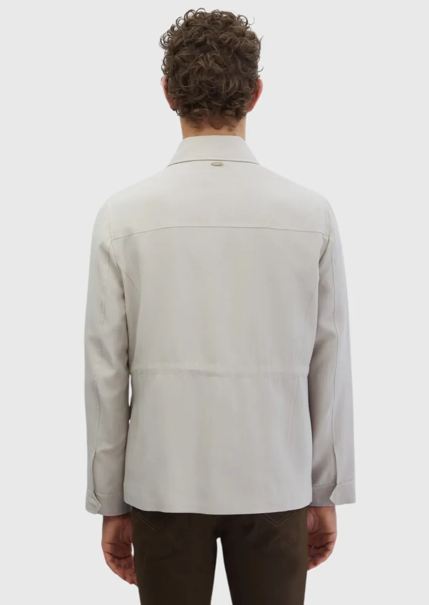 Bej Regular Fit Gömlek Yaka Casual Dokuma Mont - 6