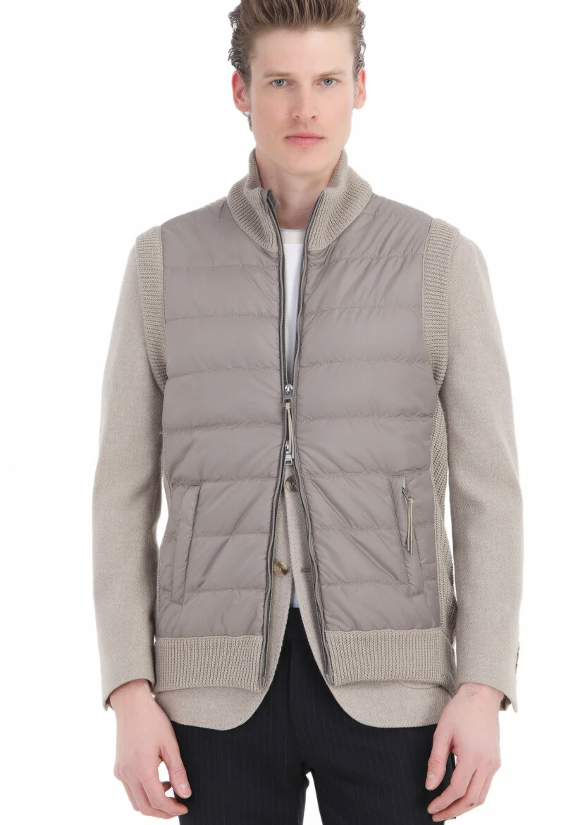 Bej Regular Fit Yarım Balıkçı Yaka Casual Örme Triko Yelek - 4