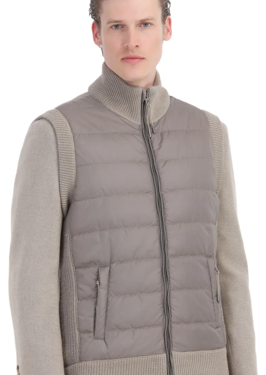 Bej Regular Fit Yarım Balıkçı Yaka Casual Örme Triko Yelek - 6