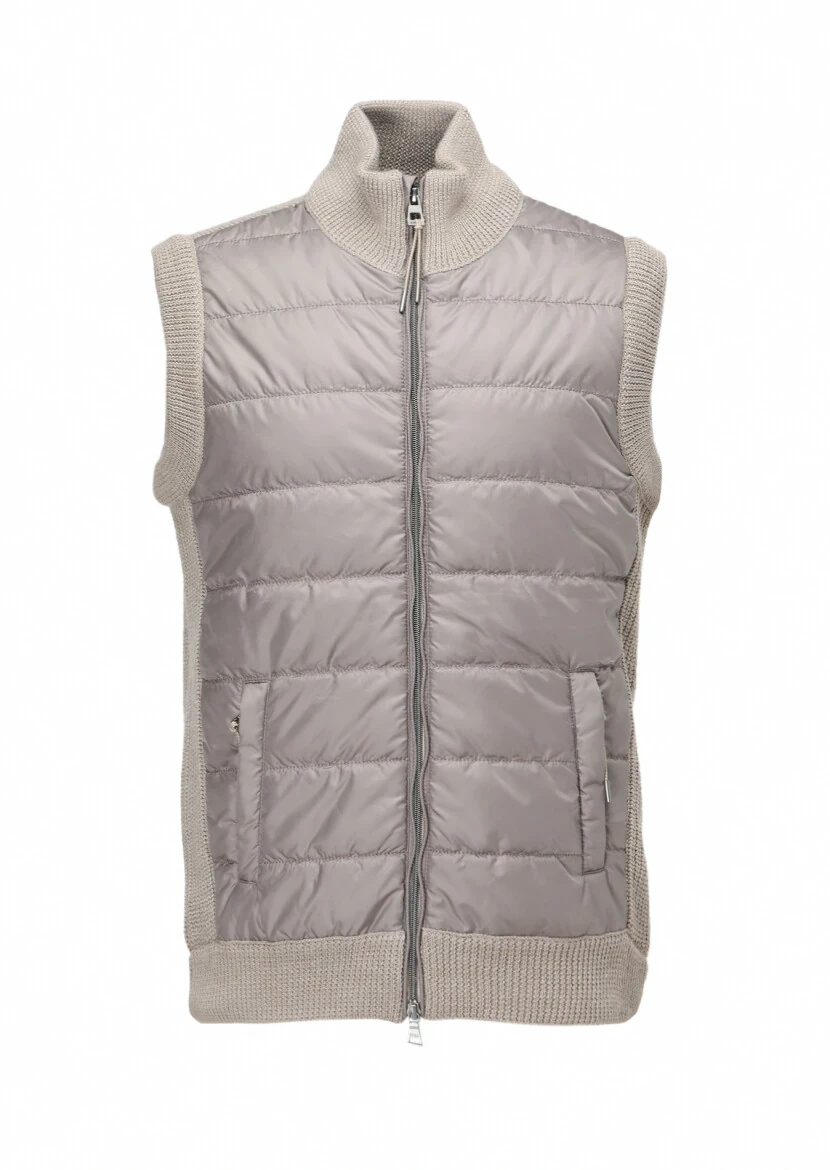 Bej Regular Fit Yarım Balıkçı Yaka Casual Örme Triko Yelek - 8