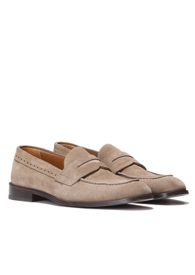 Bej Süet Klasik Loafer 
