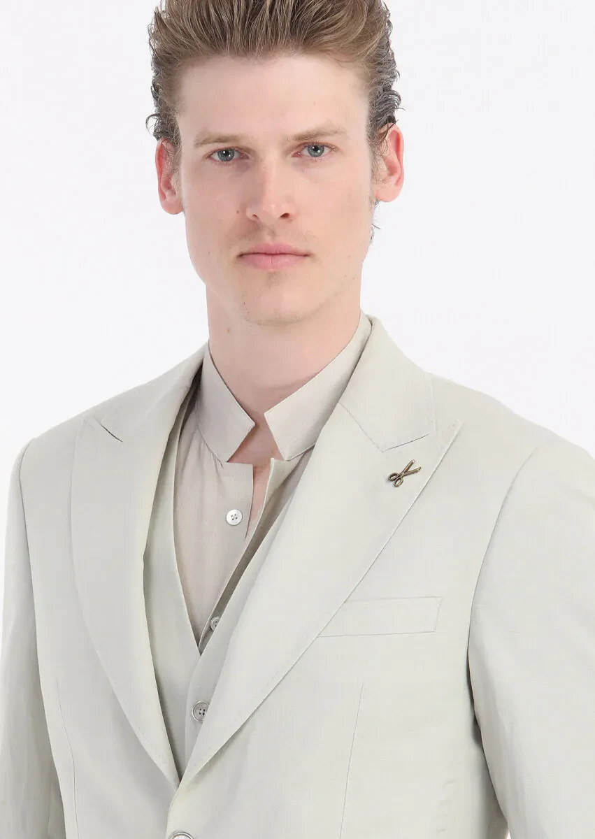 Bej Yelekli Takım Elbise - 7