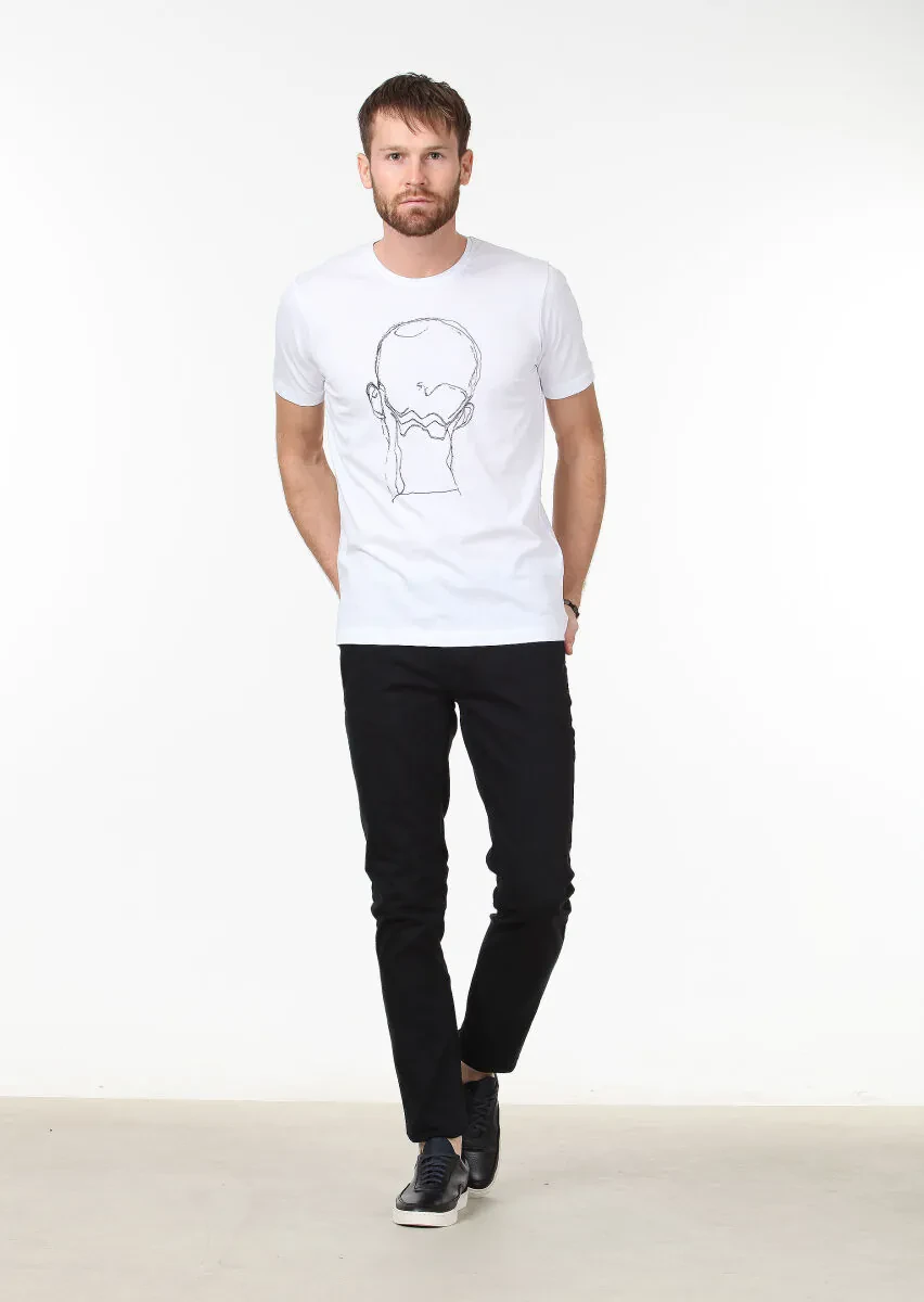 Beyaz Baskılı %100 Pamuk T-Shirt - 2