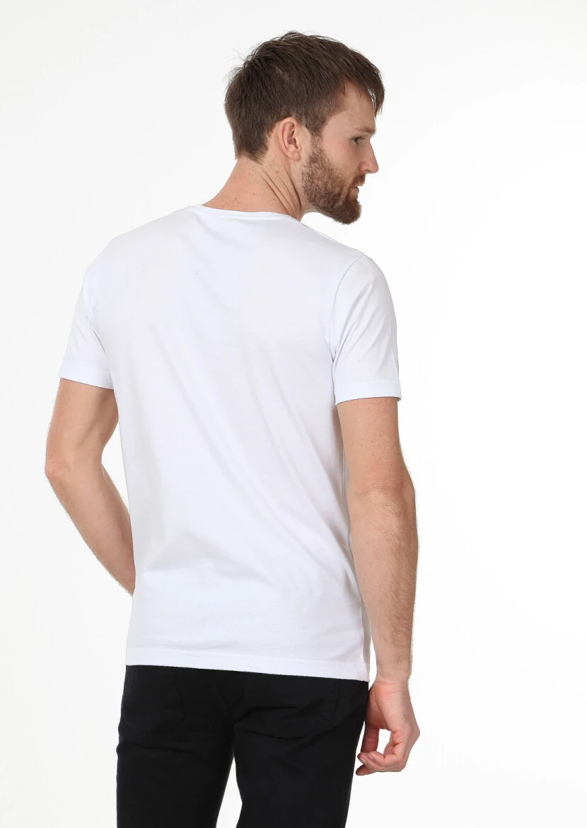 Beyaz Baskılı %100 Pamuk T-Shirt - 4