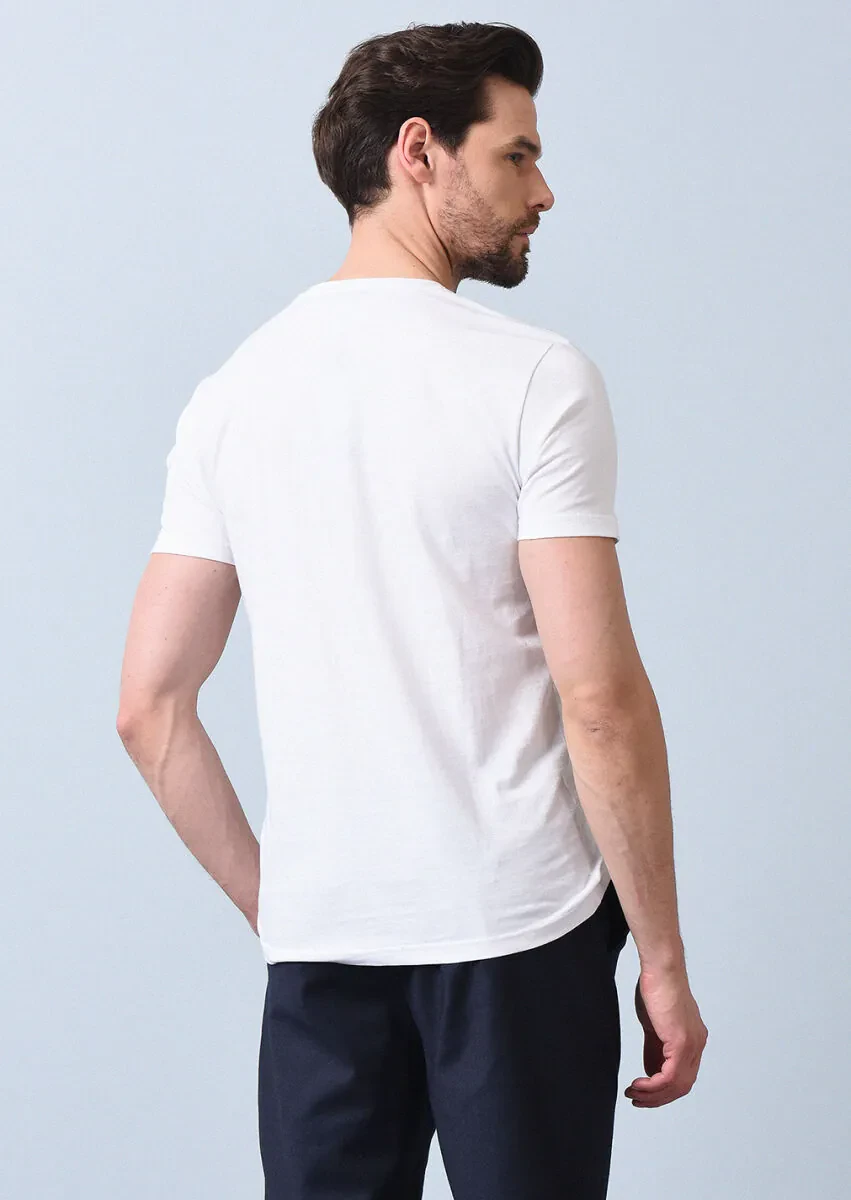 Beyaz Baskılı %100 Pamuk T-Shirt - 5