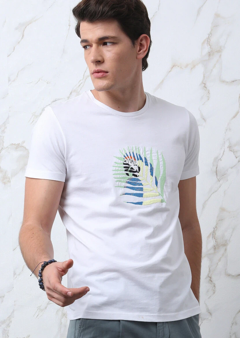 Beyaz Baskılı %100 Pamuk T-Shirt - 3