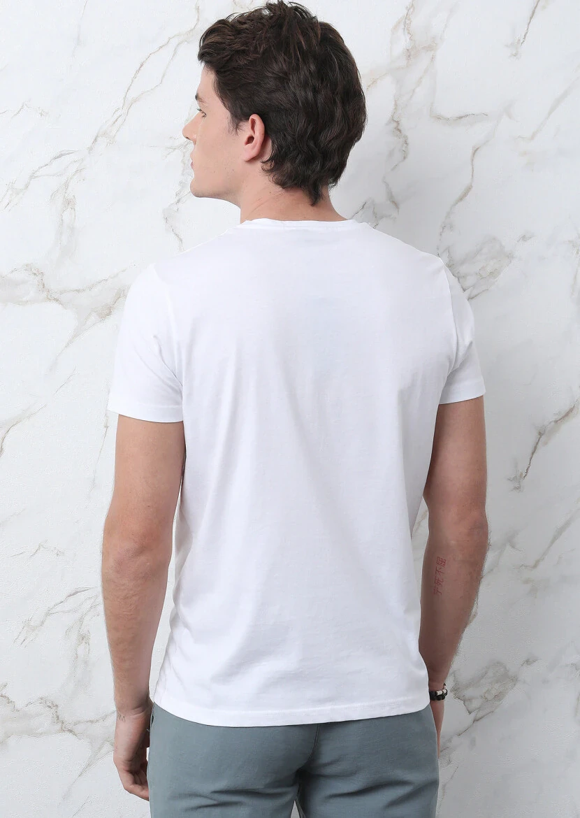 Beyaz Baskılı %100 Pamuk T-Shirt - 5