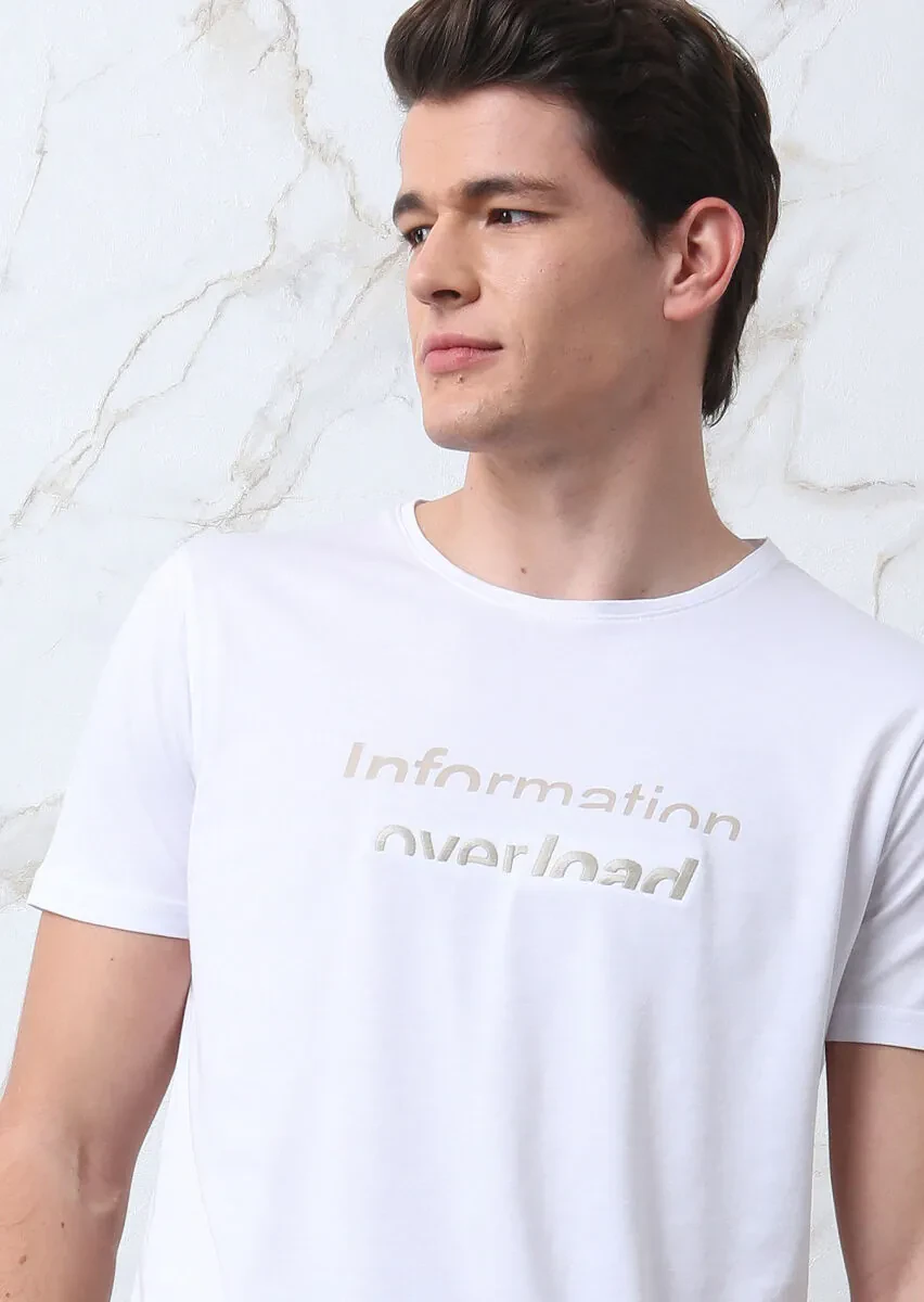 Beyaz Baskılı %100 Pamuk T-Shirt - 3