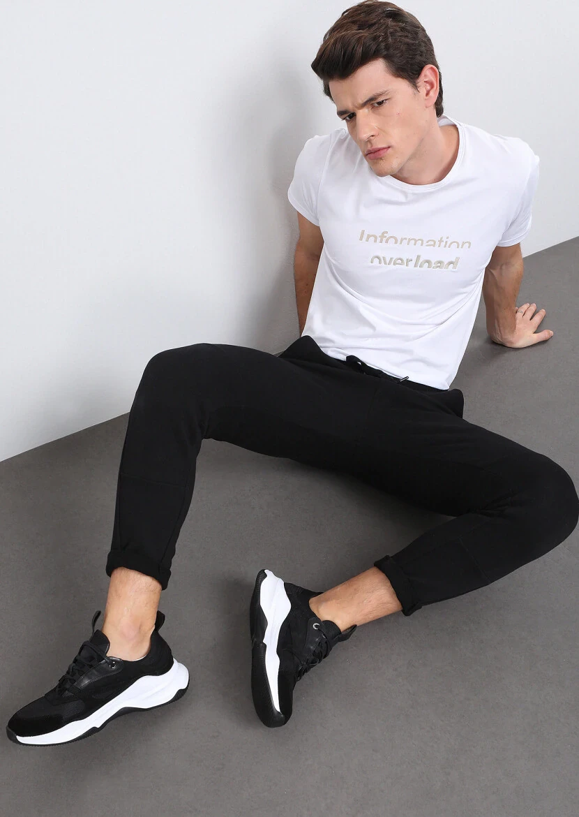 Beyaz Baskılı %100 Pamuk T-Shirt - 4