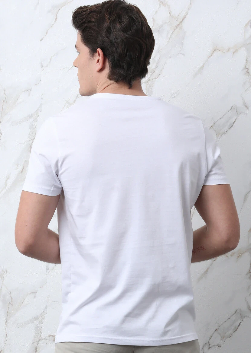 Beyaz Baskılı %100 Pamuk T-Shirt - 5