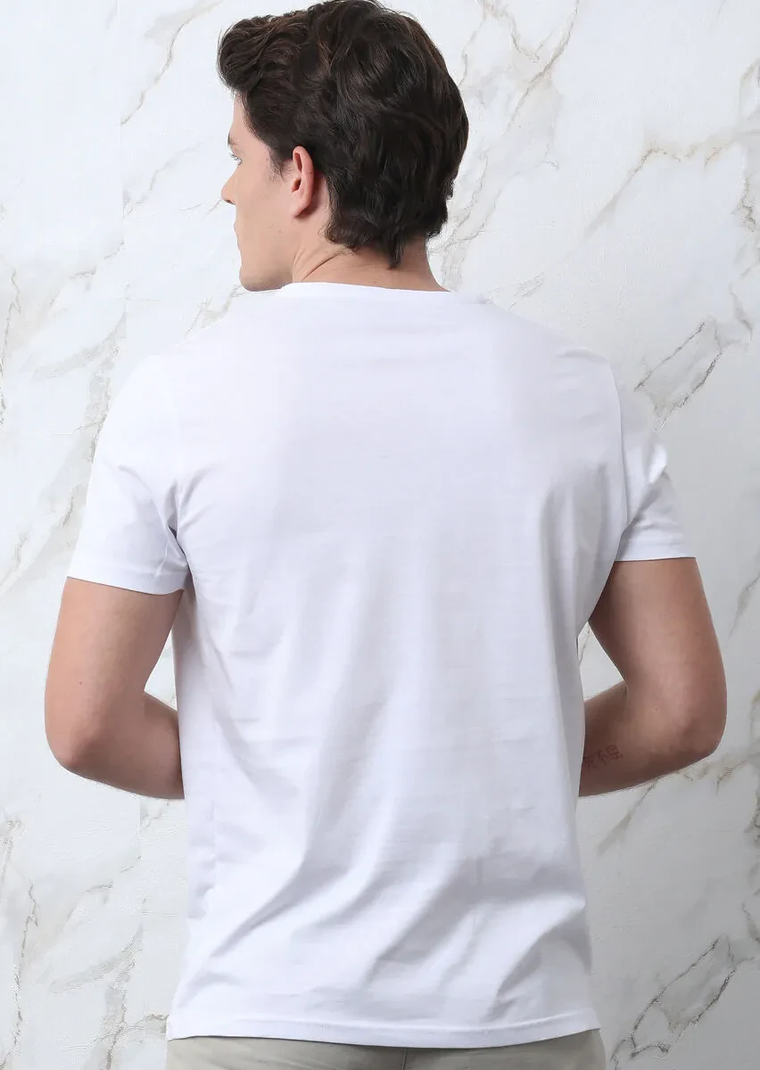 Beyaz Baskılı %100 Pamuk T-Shirt - 5