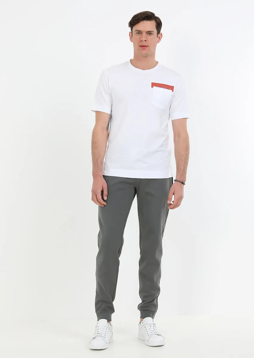 Beyaz Baskılı Bisiklet Yaka %100 Pamuk T-Shirt - 2