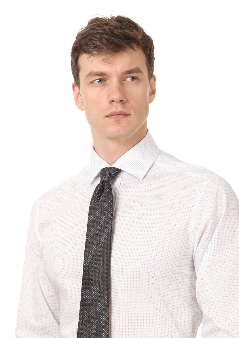 Beyaz Baskılı Regular Fit Dokuma Klasik %100 Pamuk Gömlek - 2