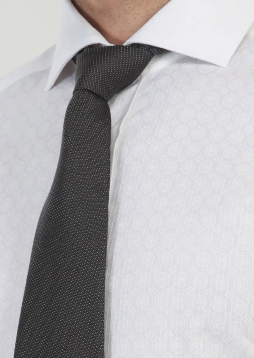 Beyaz Baskılı Slim Fit Dokuma Klasik %100 Pamuk Gömlek - 4