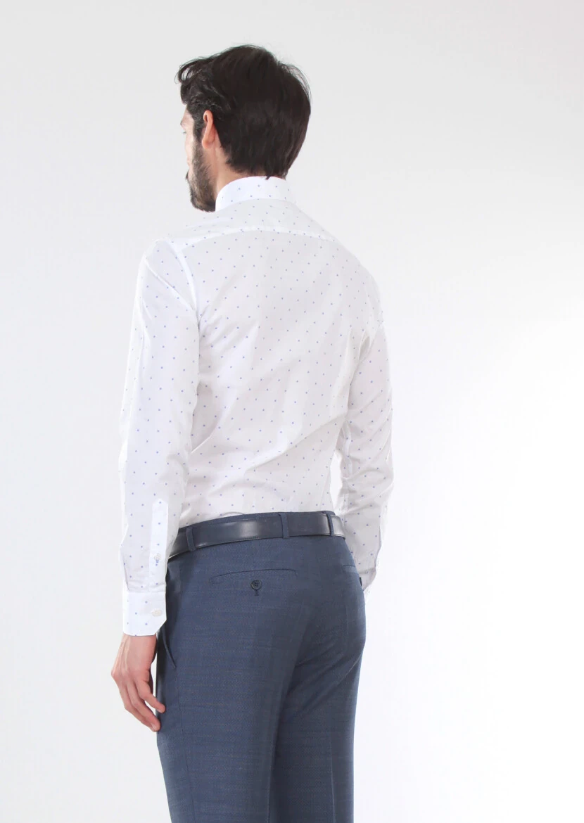 Beyaz Baskılı Slim Fit Dokuma Klasik %100 Pamuk Gömlek - 2