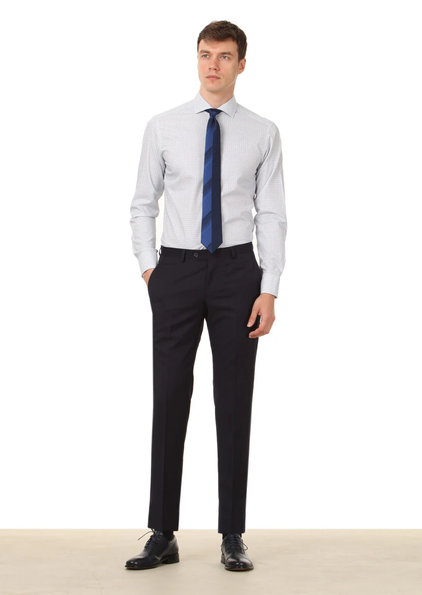 Beyaz Baskılı Slim Fit Dokuma Klasik %100 Pamuk Gömlek - 3