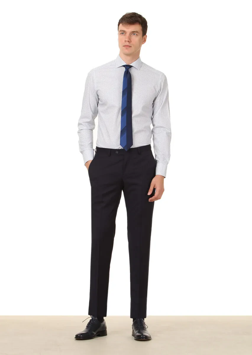 Beyaz Baskılı Slim Fit Dokuma Klasik %100 Pamuk Gömlek - 3