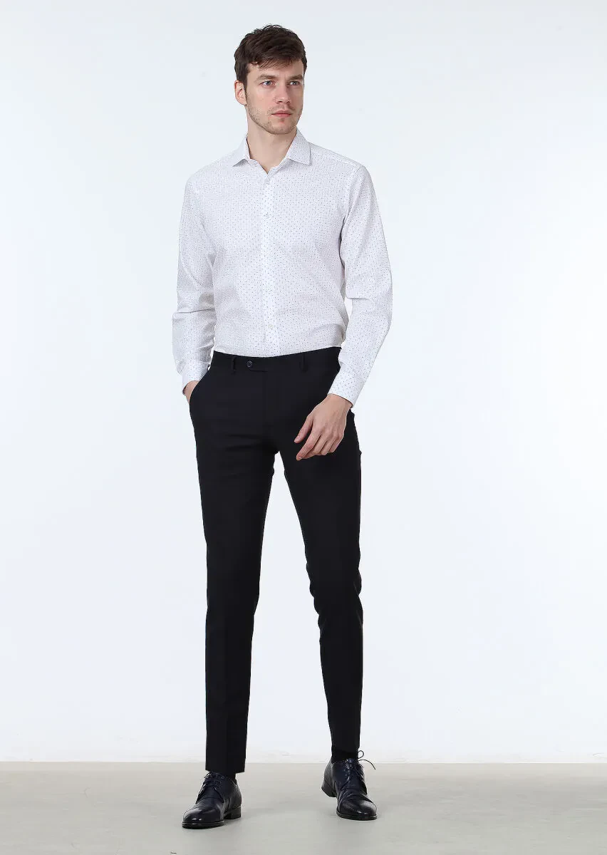 Beyaz Baskılı Slim Fit Dokuma Klasik %100 Pamuk Gömlek - 3