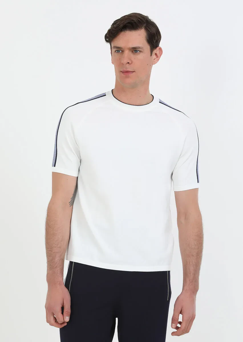 Beyaz Bisiklet Yaka Düz Örgü Triko - 1