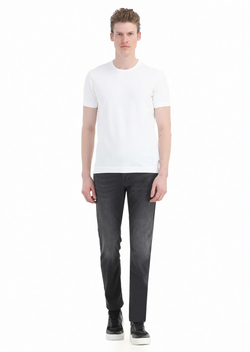 Beyaz Bisiklet Yaka Düz Örgü Triko - 1