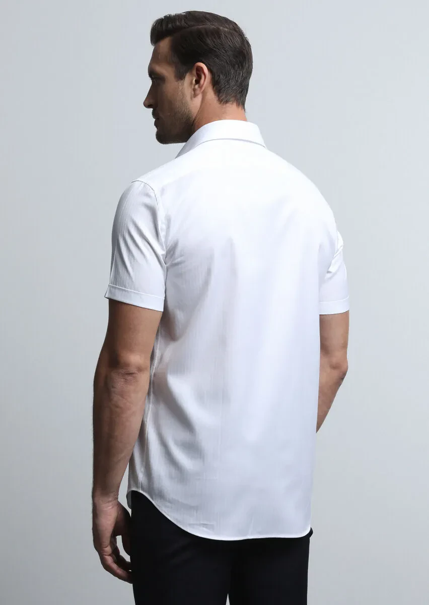 Beyaz Çizgili Regular Fit Dokuma Klasik %100 Pamuk Gömlek - 5