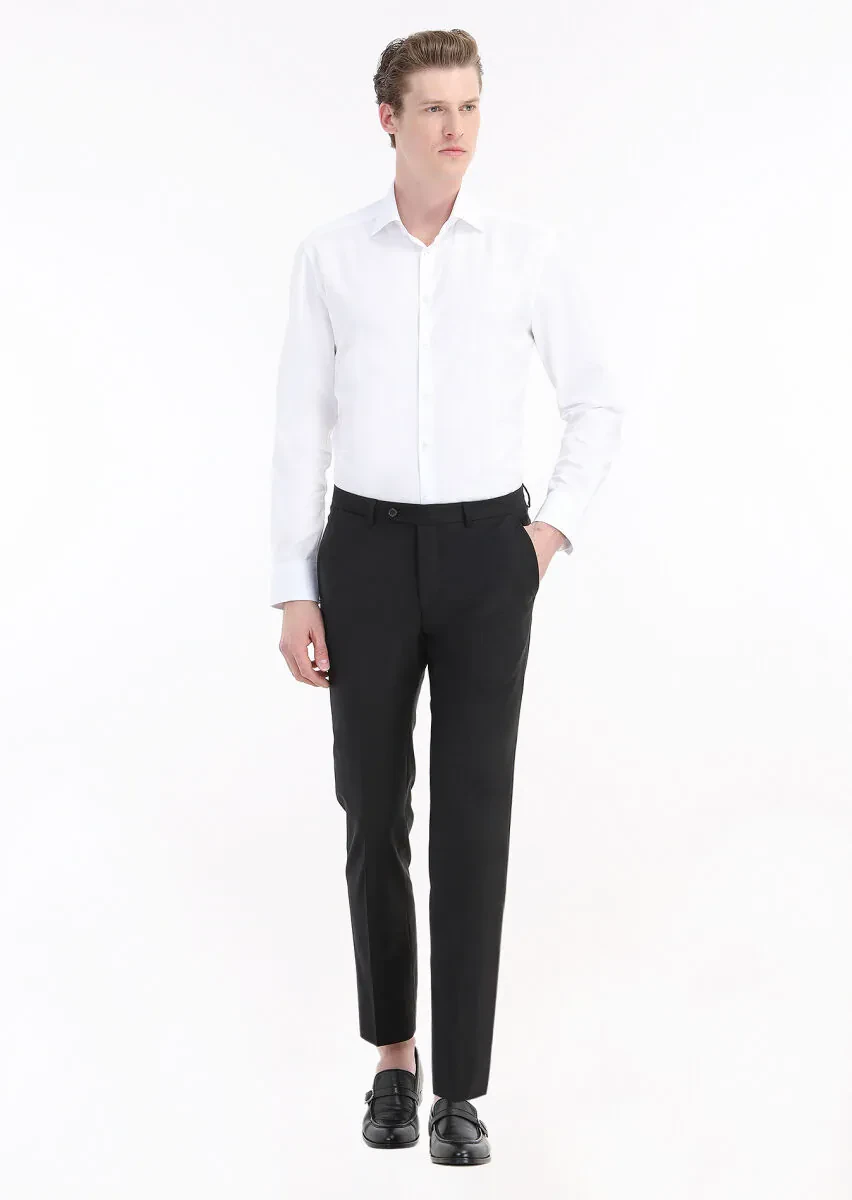 Beyaz Çizgili Regular Fit Dokuma Klasik %100 Pamuk Gömlek - 1