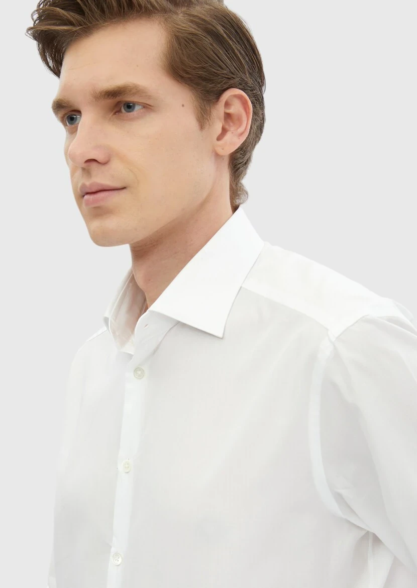 Beyaz Çizgili Regular Fit Dokuma Klasik %100 Pamuk Gömlek - 4