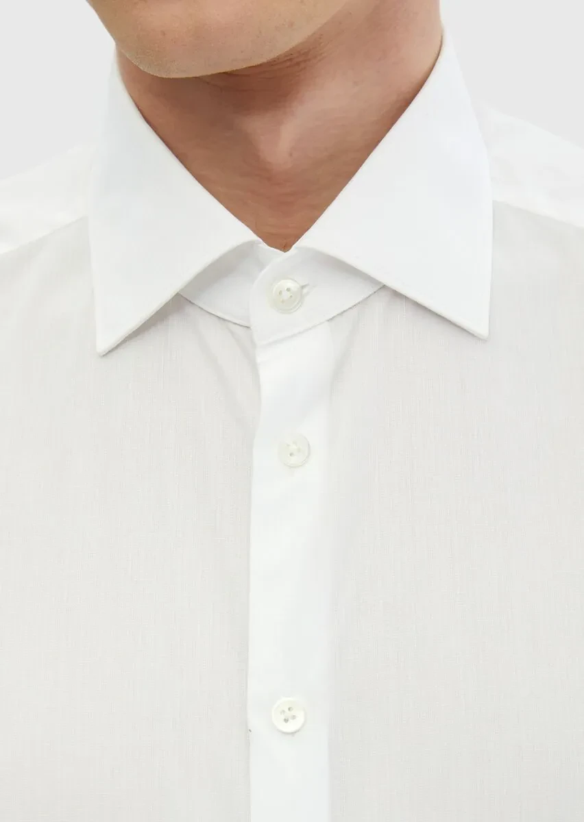 Beyaz Çizgili Regular Fit Dokuma Klasik %100 Pamuk Gömlek - 5