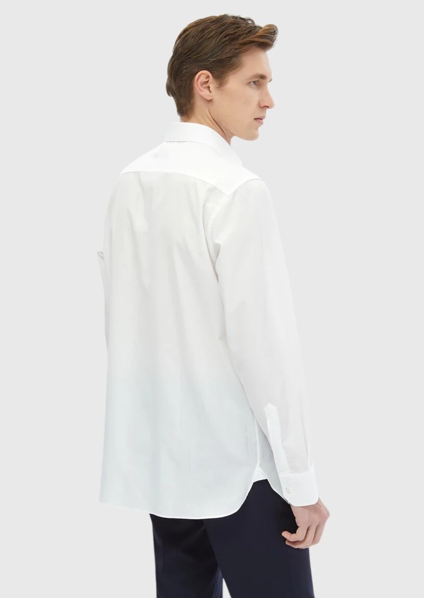 Beyaz Çizgili Regular Fit Dokuma Klasik %100 Pamuk Gömlek - 7