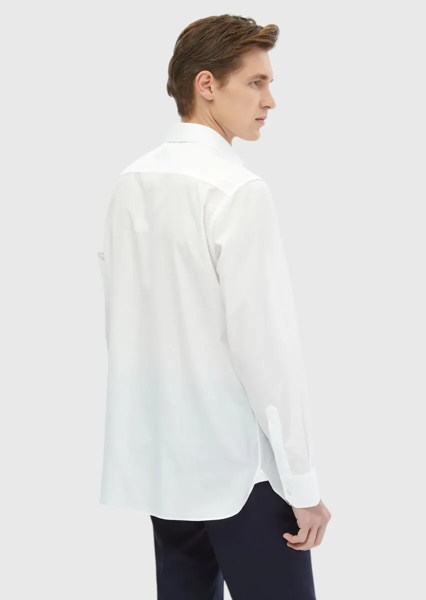 Beyaz Çizgili Regular Fit Dokuma Klasik %100 Pamuk Gömlek - 7